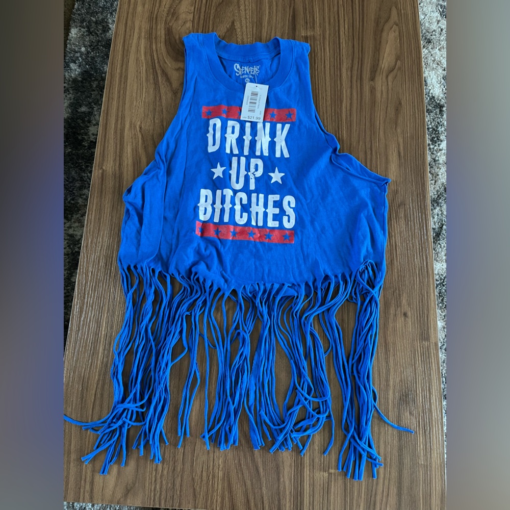 Patriotic SPENCERS cropped fringe tank